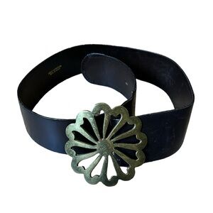 Vintage Holt Renfrew Brown Leather Floral Buckle Belt